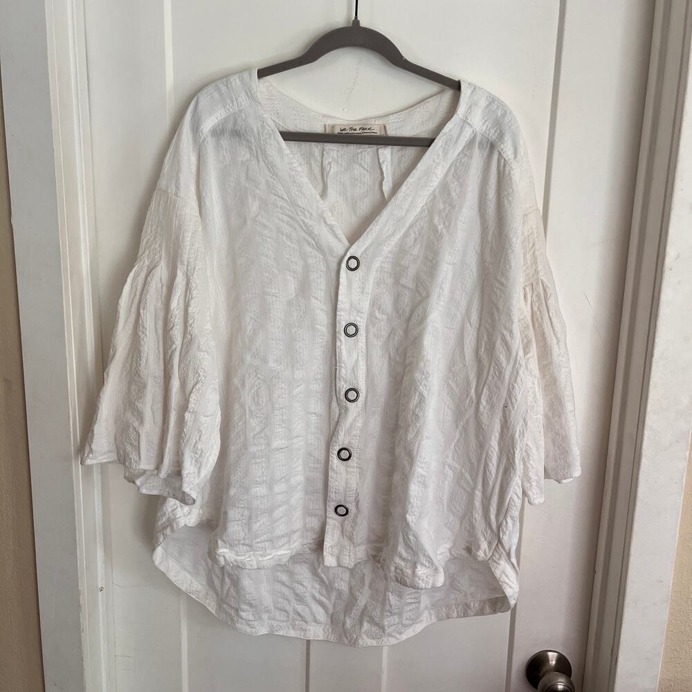We The Free Snap Button Flutter Sleeve Cream Gauze Top XL